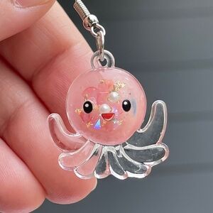 🐙 Cute Octopus acrylic clear and pink confetti octopus drop earrings gift New